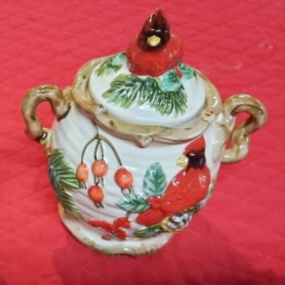 Cardinal & Holly Ceramic Creamer & Sugar SET (VINTAGE) - Picture 1 of 5
